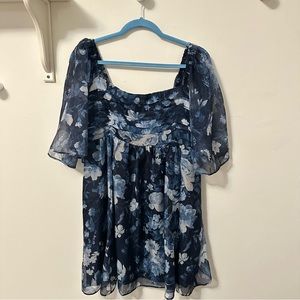 NWT Abercrombie & Fitch Emerson Angel Sleeve Mini Dress Size Blue Floral XL